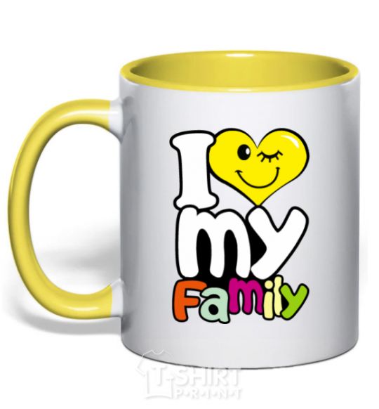 Чашка с цветной ручкой I love my family kid Солнечно желтый фото
