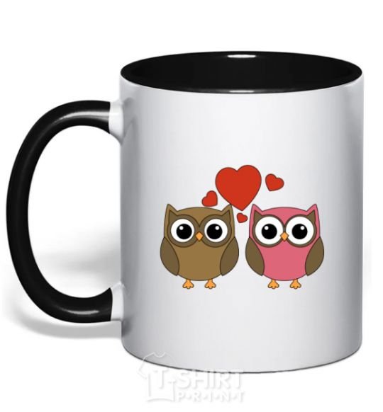 Mug with a colored handle Love owl black фото