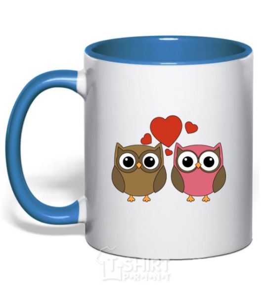 Mug with a colored handle Love owl royal-blue фото