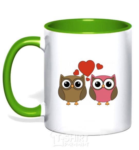Mug with a colored handle Love owl kelly-green фото