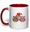 Mug with a colored handle Love owl red фото