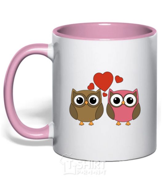 Mug with a colored handle Love owl light-pink фото