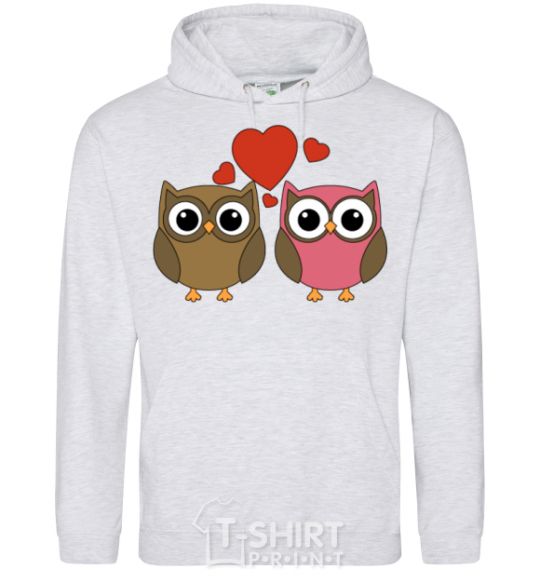 Мужская толстовка (худи) Love owl Серый меланж фото