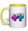 Mug with a colored handle googley eye bird yellow фото