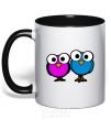 Mug with a colored handle googley eye bird black фото