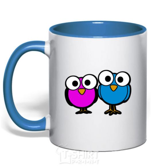Mug with a colored handle googley eye bird royal-blue фото