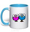 Mug with a colored handle googley eye bird sky-blue фото
