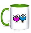 Mug with a colored handle googley eye bird kelly-green фото