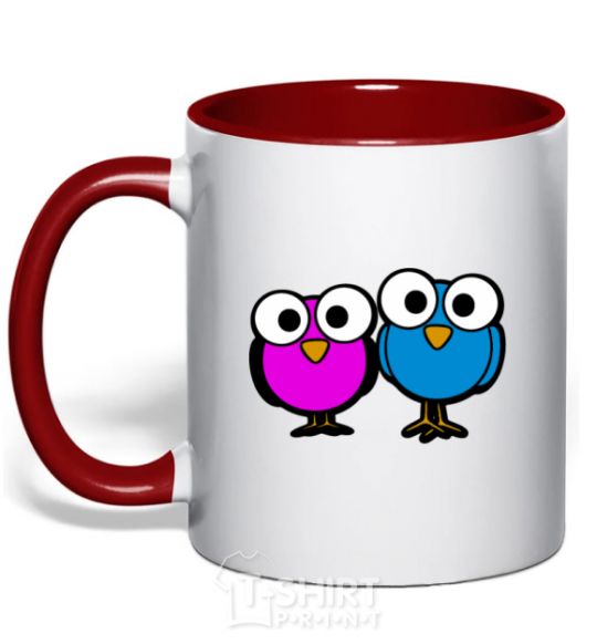 Mug with a colored handle googley eye bird red фото