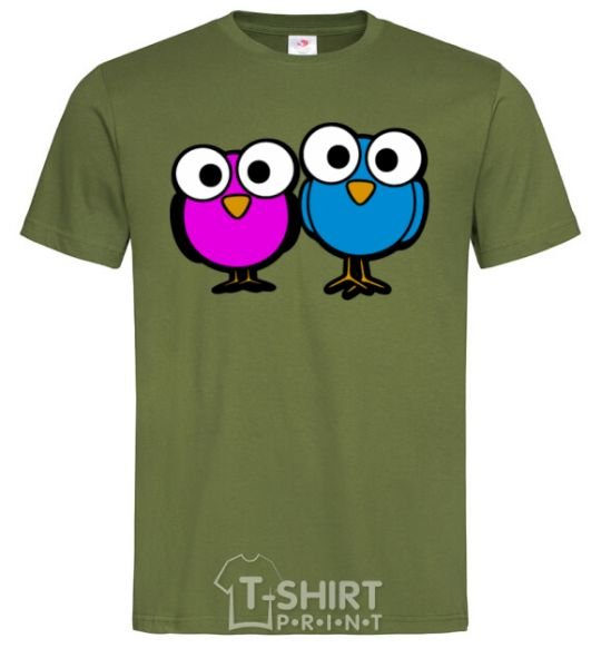 Мужская футболка googley eye bird Оливковый фото