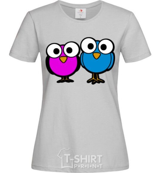 Women's T-shirt googley eye bird grey фото