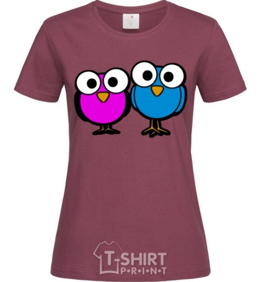Women's T-shirt googley eye bird burgundy фото