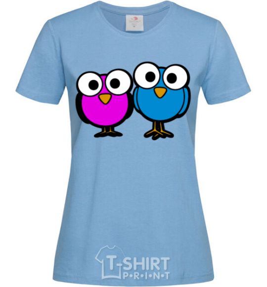 Women's T-shirt googley eye bird sky-blue фото