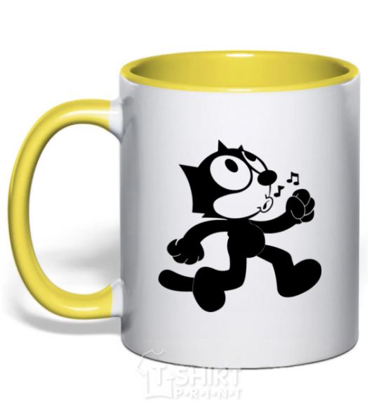 Mug with a colored handle Felix Cat yellow фото