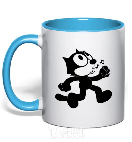 Mug with a colored handle Felix Cat sky-blue фото