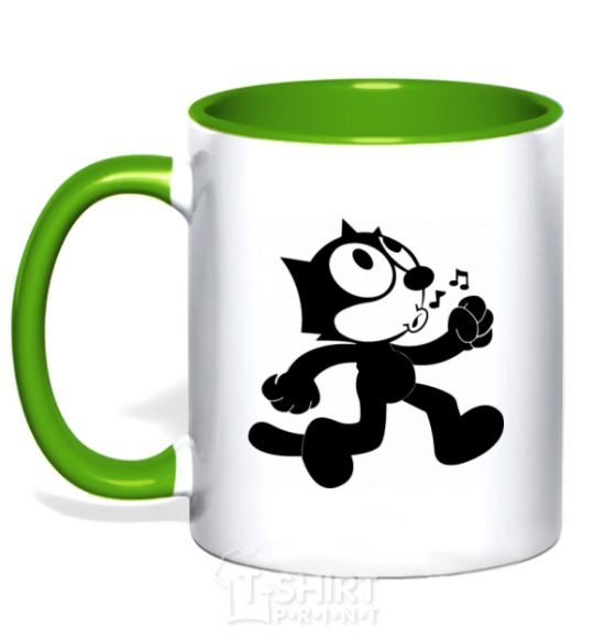 Mug with a colored handle Felix Cat kelly-green фото