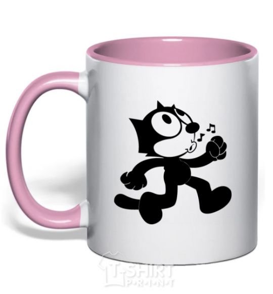 Mug with a colored handle Felix Cat light-pink фото