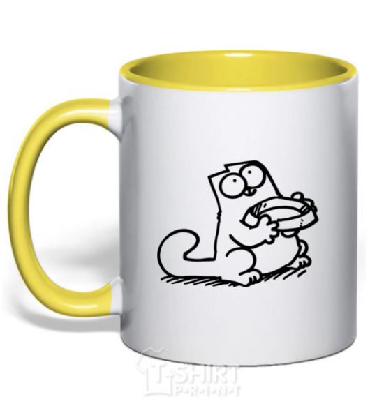 Mug with a colored handle Give me food yellow фото