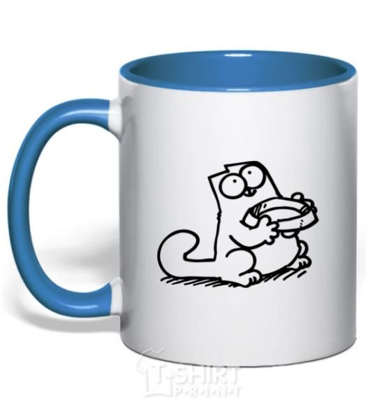 Mug with a colored handle Give me food royal-blue фото