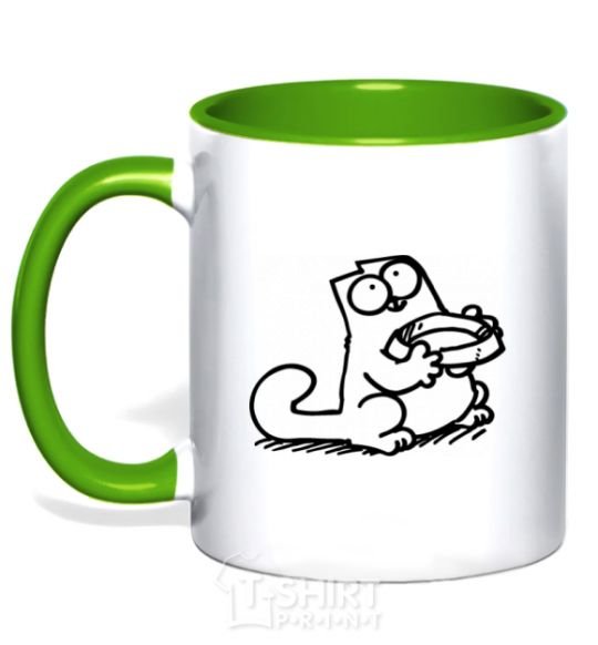 Mug with a colored handle Give me food kelly-green фото