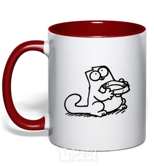 Mug with a colored handle Give me food red фото