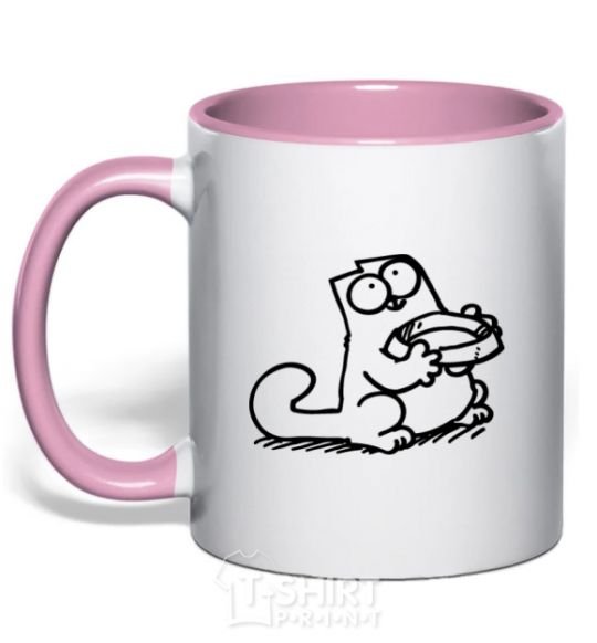 Mug with a colored handle Give me food light-pink фото