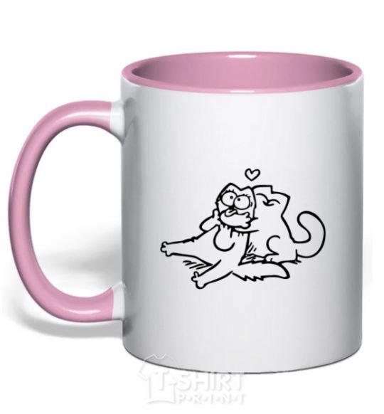 Чашка с цветной ручкой Love cat Нежно розовый фото