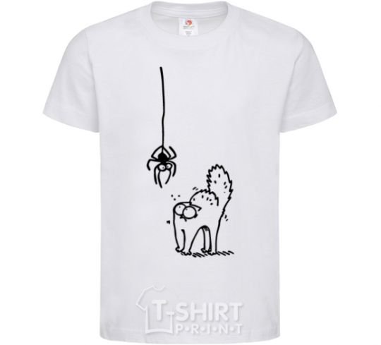 Kids T-shirt Spider and cat White фото