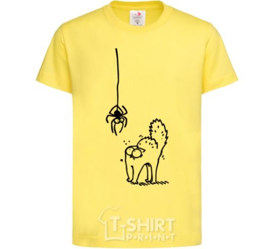 Kids T-shirt Spider and cat cornsilk фото