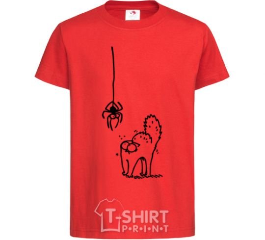 Kids T-shirt Spider and cat red фото