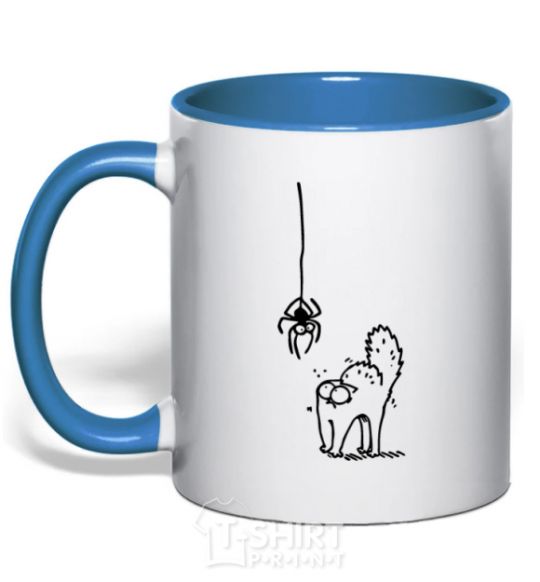 Mug with a colored handle Spider and cat royal-blue фото