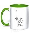 Mug with a colored handle Spider and cat kelly-green фото