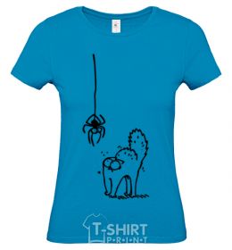 Women's T-shirt Spider and cat sky-blue фото