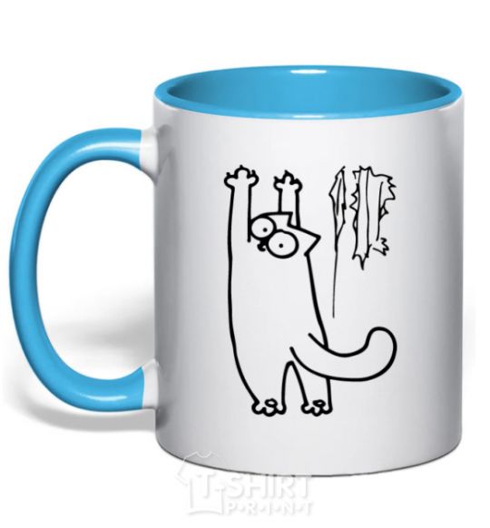 Mug with a colored handle Simon's cat oops sky-blue фото