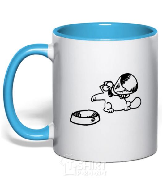 Mug with a colored handle Hungry sky-blue фото