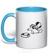 Mug with a colored handle Hungry sky-blue фото