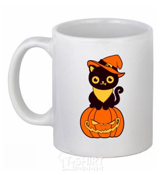 Ceramic mug halloween cat White фото