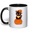 Mug with a colored handle halloween cat black фото