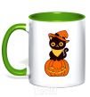 Mug with a colored handle halloween cat kelly-green фото