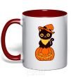 Mug with a colored handle halloween cat red фото