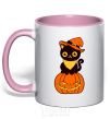 Mug with a colored handle halloween cat light-pink фото
