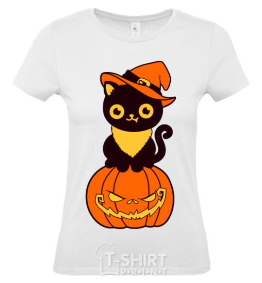 Women's T-shirt halloween cat White фото