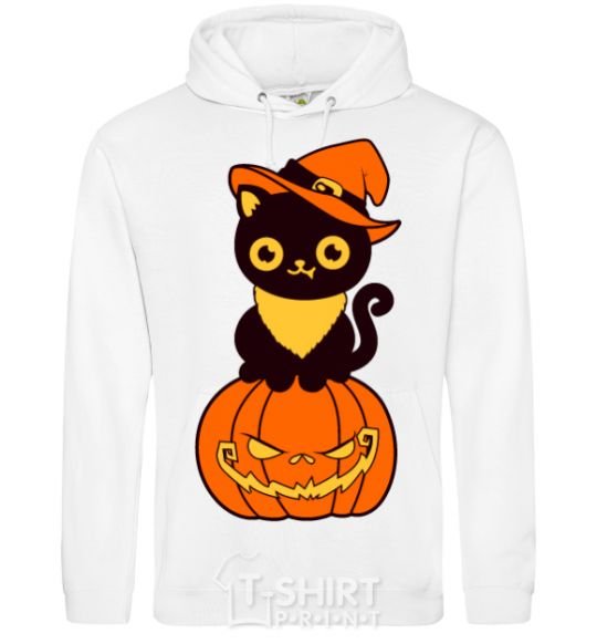 Мужская толстовка (худи) halloween cat Белый фото