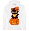 Мужская толстовка (худи) halloween cat Белый фото