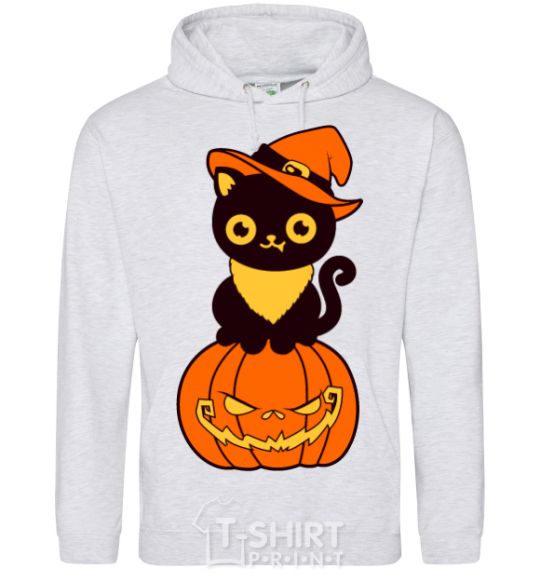 Men`s hoodie halloween cat sport-grey фото
