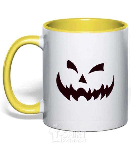 Mug with a colored handle halloween smile yellow фото