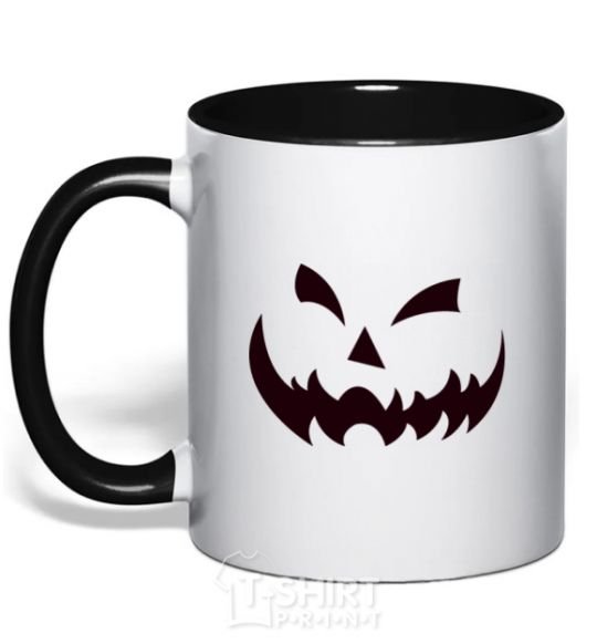 Mug with a colored handle halloween smile black фото
