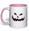 Mug with a colored handle halloween smile light-pink фото
