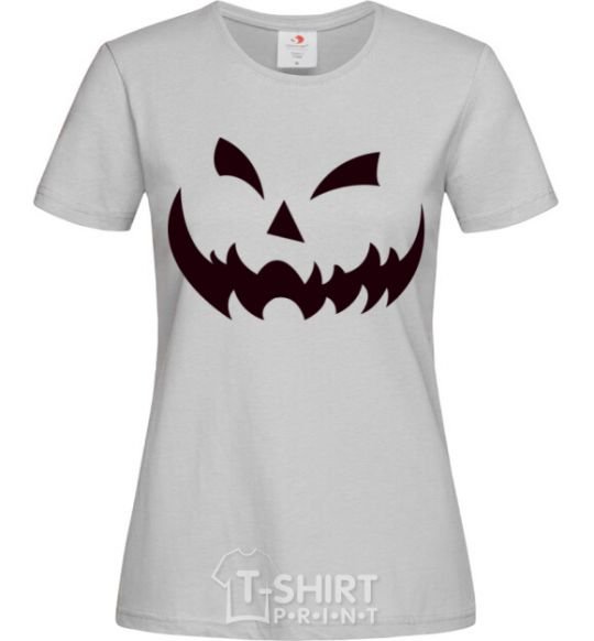 Women's T-shirt halloween smile grey фото