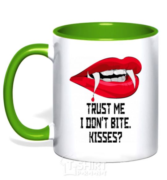 Mug with a colored handle trust me i don't bite kelly-green фото